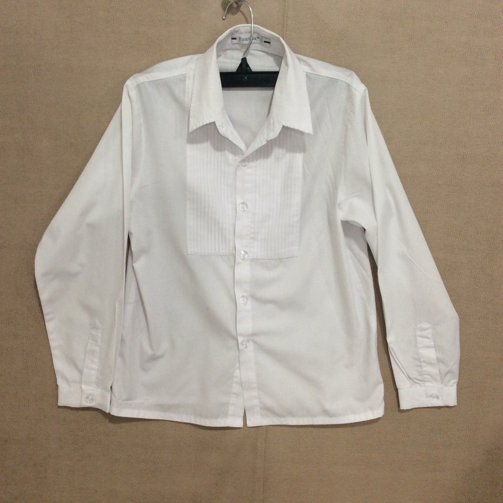 YuanLu Boys Dress Shirt White Long Sleeve Size 12 Formal, Christening, Concert